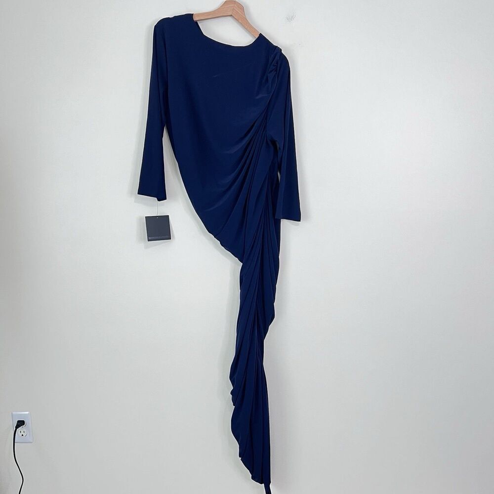 Norma Kamali Diana Gown Long Sleeve Midi Ruched Navy Dress Ruched NEW XL Revolve - Picture 10 of 11